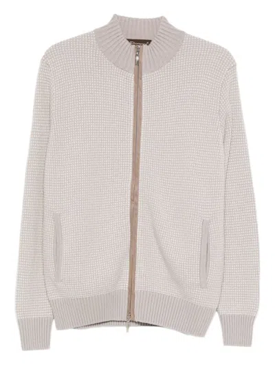 Doriani Cashmere Zip Textured Cardigan In Gray