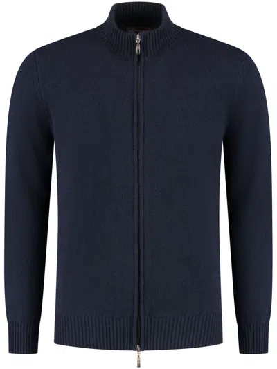 Doriani Cashmere Zip-up Cardigan In Blue