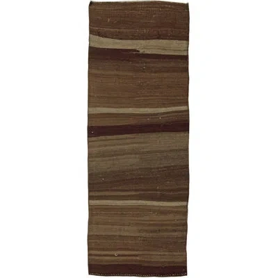 Doris Leslie Blau Vintage 3' X 9'4" Midcentury Turkish Brown Flat-woven Wool Runner In Dark Brown