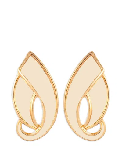Pre-owned D'orlan Vintage Enamel Leaf Earrings In Gold