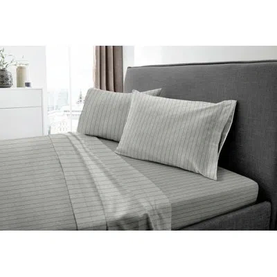 Dormisette 200 Thread Count Striped 100% Cotton Flannel Sheet Set In Gray