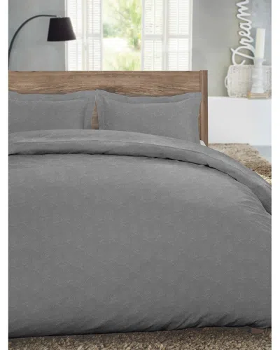 Dormisette 250 Thread Count Luxury German Flannel Plaid Ultra Soft Duvet Set In Gray