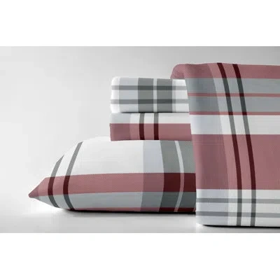 Dormisette Plaid 100% Cotton Flannel Sheet Set In Red