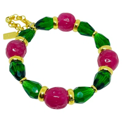 Pre-owned Dorota Lasak Paris 1980s Collection - Gold Plated Chain Glass Beads Bracelet By  In Multi
