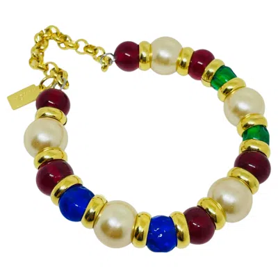 Pre-owned Dorota Lasak Paris 1980s Collection - Gold Plated Chain Glass Beads Bracelet By  In Multi