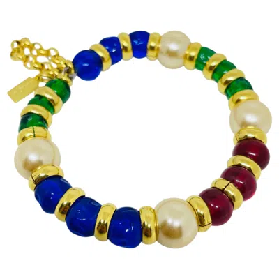 Pre-owned Dorota Lasak Paris 1980s Collection - Gold Plated Chain Glass Beads Bracelet By  In Multi