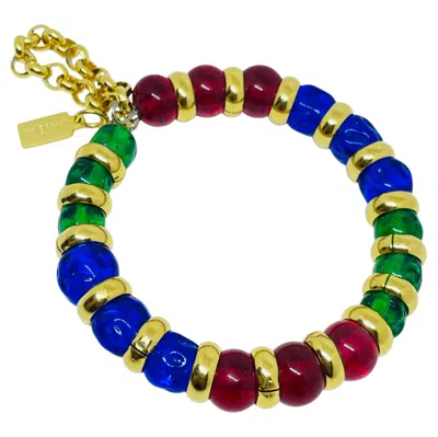 Pre-owned Dorota Lasak Paris 1980s Collection - Gold Plated Chain Glass Beads Bracelet By  In Multi