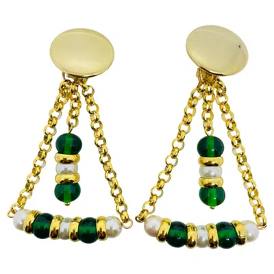 Pre-owned Dorota Lasak Paris 1980s Collection - Gold Plated Chain Glass Beads Earrings By  In Multi