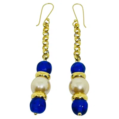 Pre-owned Dorota Lasak Paris 1980s Collection - Gold Plated Chain Glass Beads Earrings By  In Multi