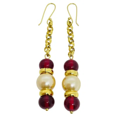Pre-owned Dorota Lasak Paris 1980s Collection - Gold Plated Chain Glass Beads Earrings By  In Multi