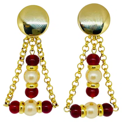 Pre-owned Dorota Lasak Paris 1980s Collection - Gold Plated Chain Glass Beads Earrings By  In Multi