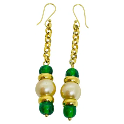 Pre-owned Dorota Lasak Paris 1980s Collection - Gold Plated Chain Glass Beads Earrings By  In Multi