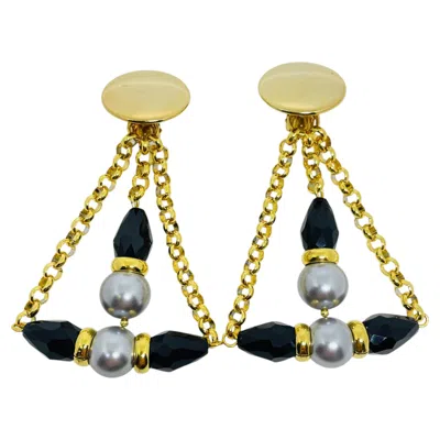 Pre-owned Dorota Lasak Paris 1980s Collection - Gold Plated Chain Glass Beads Earrings By  In Multiple