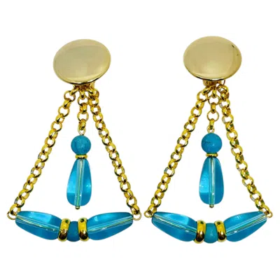 Pre-owned Dorota Lasak Paris 1980s Collection - Gold Plated Chain Glass Beads Earrings By  In Multiple