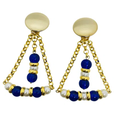 Pre-owned Dorota Lasak Paris 1980s Collection - Gold Plated Chain Glass Beads Earrings By  In Multiple