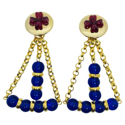 Pre-owned Dorota Lasak Paris 1980s Collection - Gold Plated Chain Glass Beads Earrings By  In Multiple