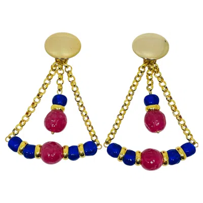 Pre-owned Dorota Lasak Paris 1980s Collection - Gold Plated Chain Glass Beads Earrings By  In Multiple