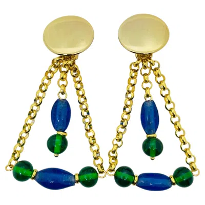 Pre-owned Dorota Lasak Paris 1980s Collection - Gold Plated Chain Glass Beads Earrings By  In Multiple