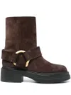 Dorothee Schumacher Short Waxed Suede Combat Boots With Signature D-ring In Brown