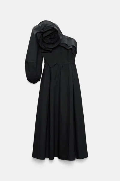 Dorothee Schumacher Asymmetric Midi Dress With Xl Flower In Black