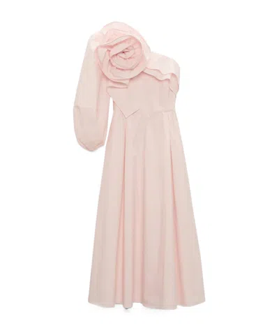 Dorothee Schumacher Poplin Midi Dress With Flower Brooch In Shadow Ros In Pink