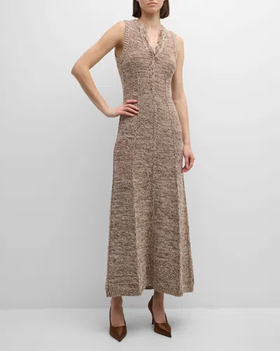 Dorothee Schumacher Autumn Sparkle Fringe-trim Knit Maxi Dress In 077 - Colorful Brown Mix