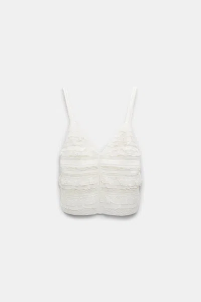 Dorothee Schumacher Backless Tank Top With Lace & Tulle Ribbon And Silk Crãªpe De Chine In White