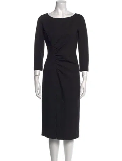 Pre-owned Dorothee Schumacher Bateau Neckline Midi Length Dress In Black