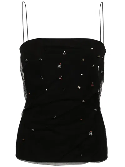 Dorothee Schumacher Bead-embellished Tulle-overlay Top In Black