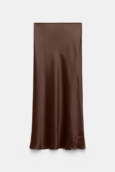 Dorothee Schumacher Bias Cut Midi-skirt In Silk Satin In Brown