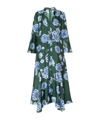 Dorothee Schumacher Big Garden Floral Silk Twill Midi Dress In Green