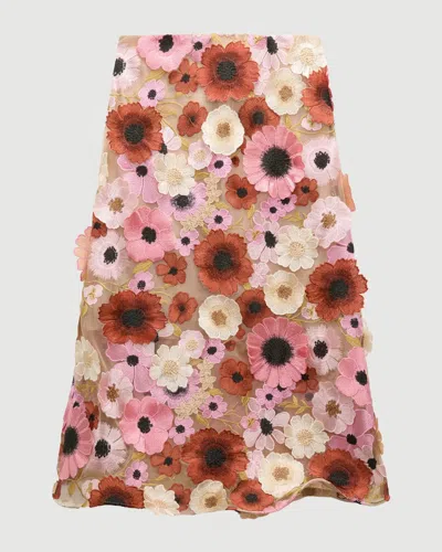 Dorothee Schumacher Midi-skirt With 3d Embroidery In Brown