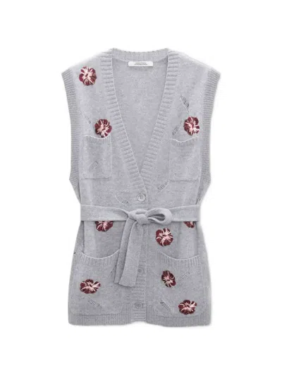 Dorothee Schumacher Blooming Statements Floral-embroidered Sleeveless Cardigan In Gray