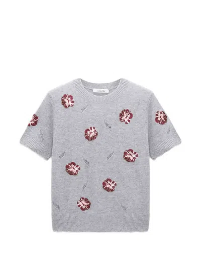 Dorothee Schumacher Blooming Statements Floral-motif Distressed Sweater In Gray