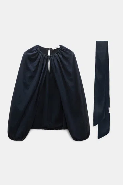 Dorothee Schumacher Blouse And Scarf Set In Cotton-silk Crinkle Georgette In Blue