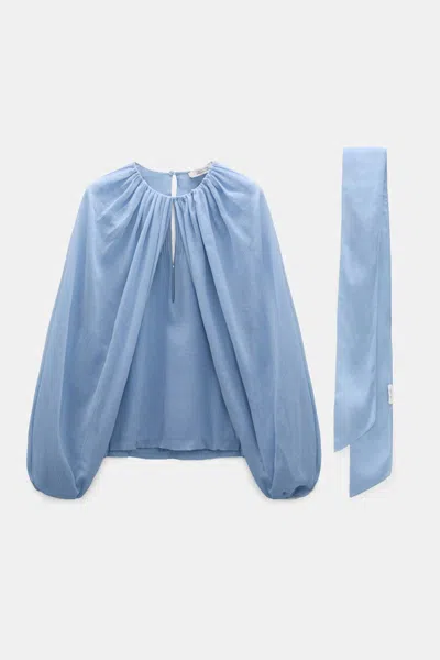 Dorothee Schumacher Blouse And Scarf Set In Cotton-silk Crinkle Georgette In Blue