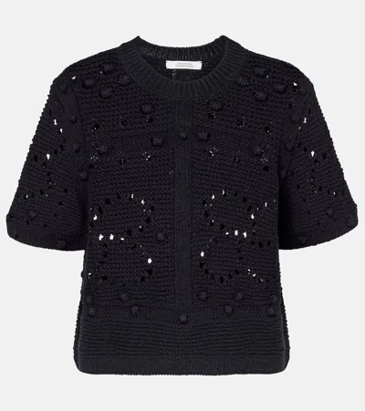 Dorothee Schumacher Bohemian Mood Open-knit Cotton-blend Top In Black