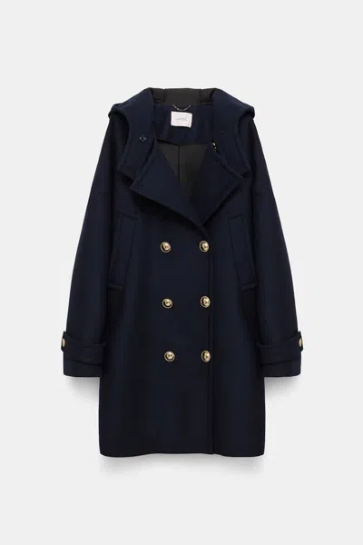 Dorothee Schumacher Bonded Wool Flannel Coat With Hood In Blue