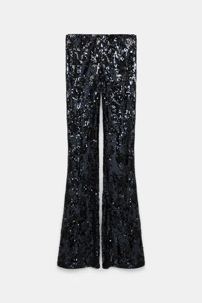 Dorothee Schumacher Bootcut Pants With Sequin Flower Design In Midnight Blue