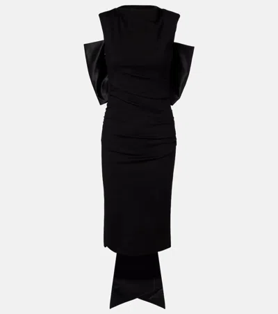 Dorothee Schumacher Bow-detail Ruched Satin-trimmed Midi Dress In Black
