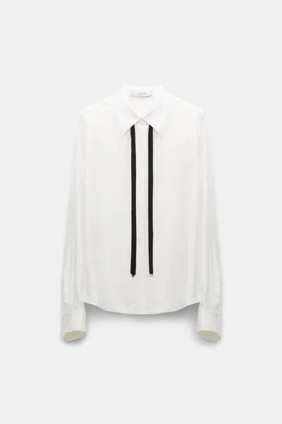 Dorothee Schumacher Boxy Silk Twill Blouse With Removable Tie In White
