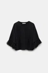 Dorothee Schumacher Boxy T-shirt With Ostrich Feather Cuffs