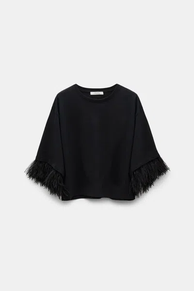 Dorothee Schumacher Boxy T-shirt With Ostrich Feather Cuffs