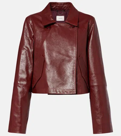 Dorothee Schumacher Broken Shine Cropped Leather Jacket In Burgundy