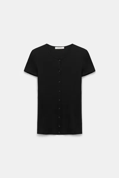 Dorothee Schumacher Button-down Top In Luxurious Rib Knit In Black