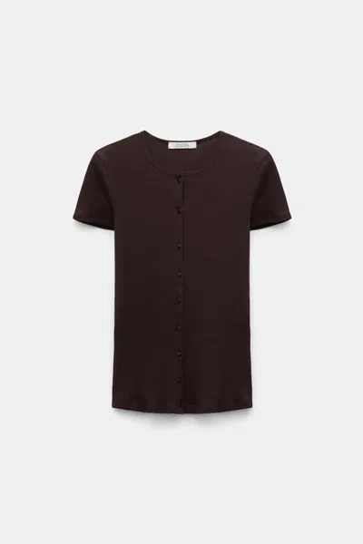 Dorothee Schumacher Button-down Top In Luxurious Rib Knit In Brown