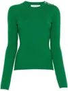 Dorothee Schumacher Buttoned-shoulder Sweater In Green