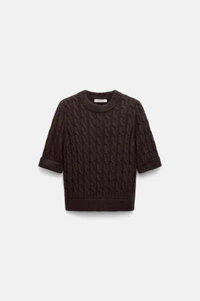 Dorothee Schumacher Cable Knit Short Sleeve Pullover In Brown