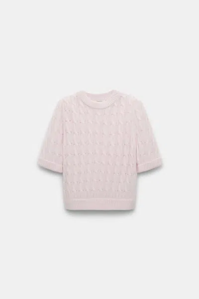 Dorothee Schumacher Cable Knit Short Sleeve Pullover In Pink