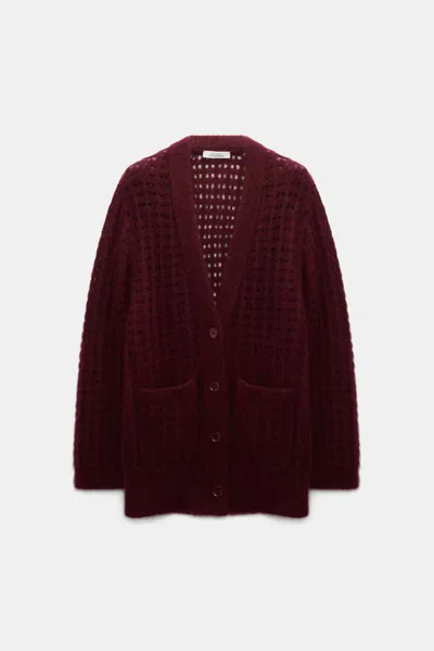 Dorothee Schumacher Cashmere Cardigan With Graphic Pointelle In Burgundy